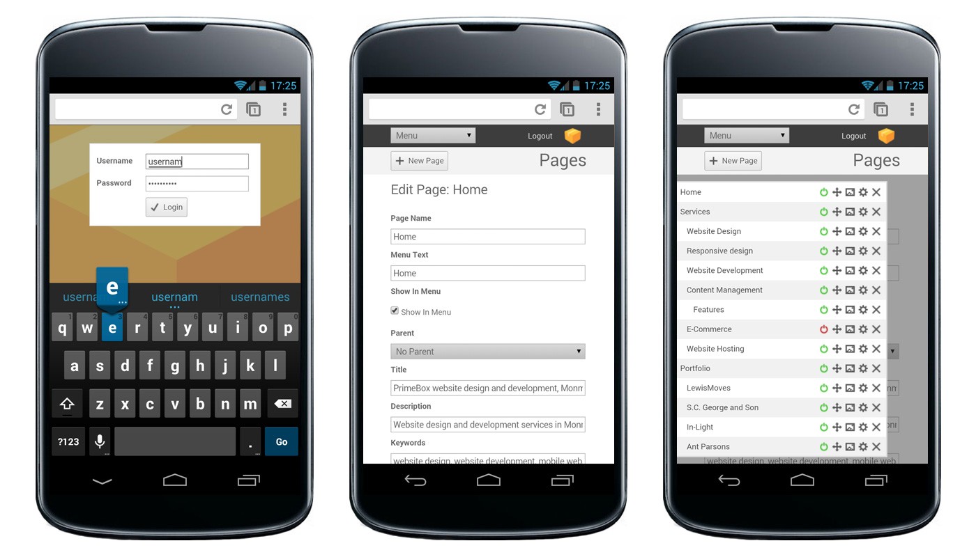 Primebox CMS has a responsive design for mobile support